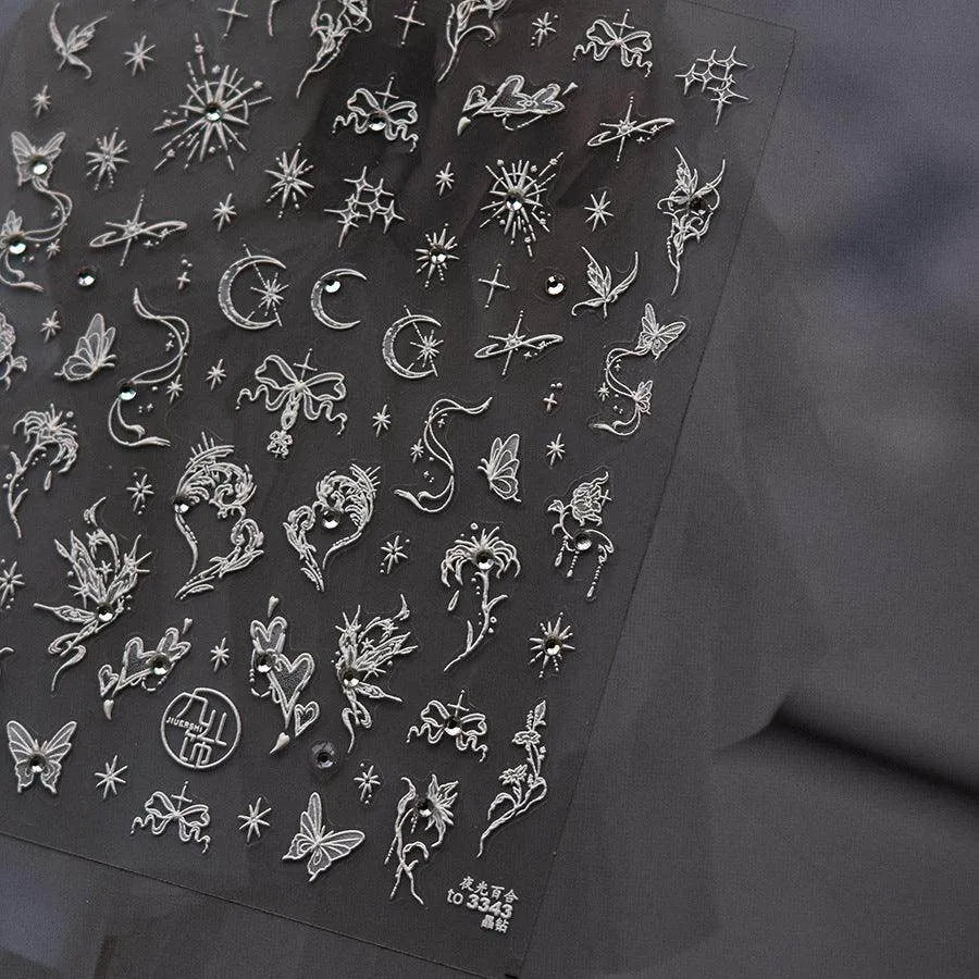 Moon Star Nail Art Stickers Adhesive Embossed Butterfly Wings Sticker Decals to3343