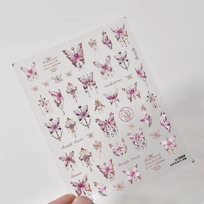 Blue Butterfly Nail Art Stickers Adhesive Embossed Pink Lace Sticker Decals to3344