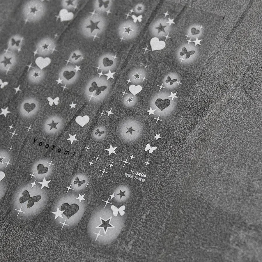 Painted Hollow Love Nail Art Stickers White Butterfly Star Adhesive Sticker Decals to3404