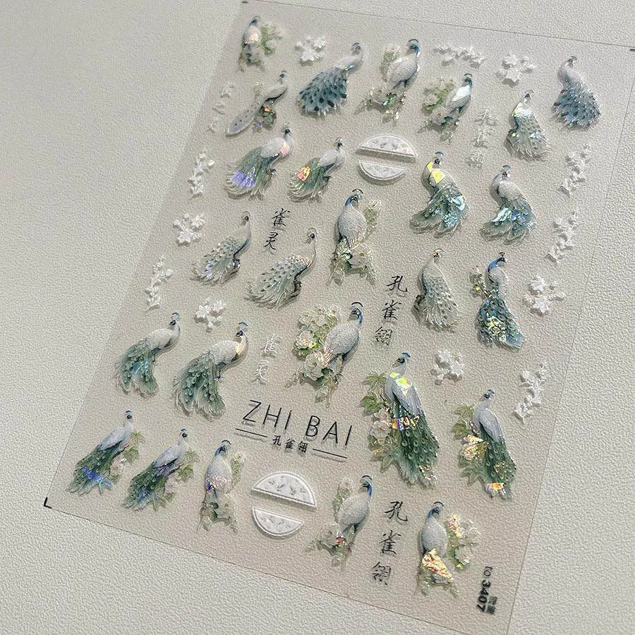 Aurora Shell Nail Art Stickers Peacock Adhesive Sticker Decals to3407