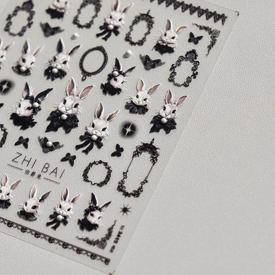 Duke Bunny Nail Art Stickers Adhesive Rabbit Embossed Sticker Decals to3415