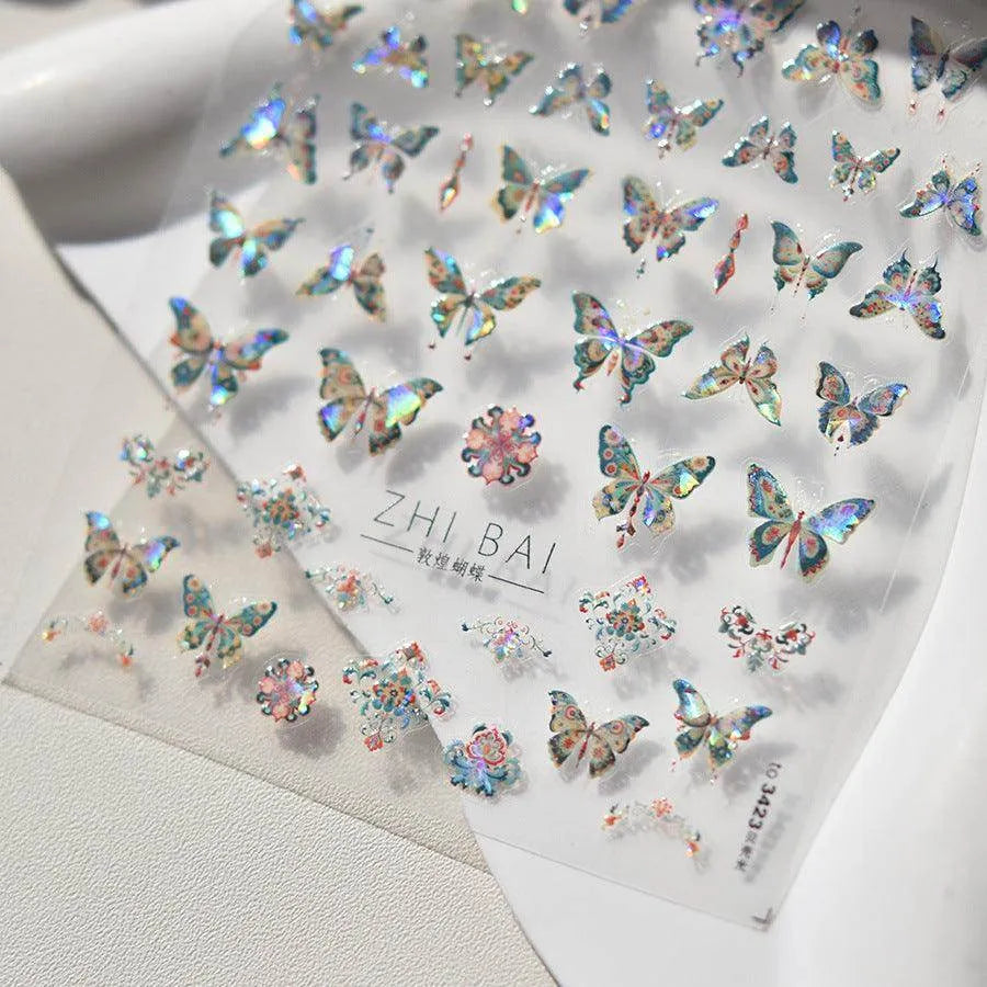 Aurora Shell Light Butterfly Nail Art Stickers Adhesive Embossed Scalewing Sticker Decals to3423 Aurora Light