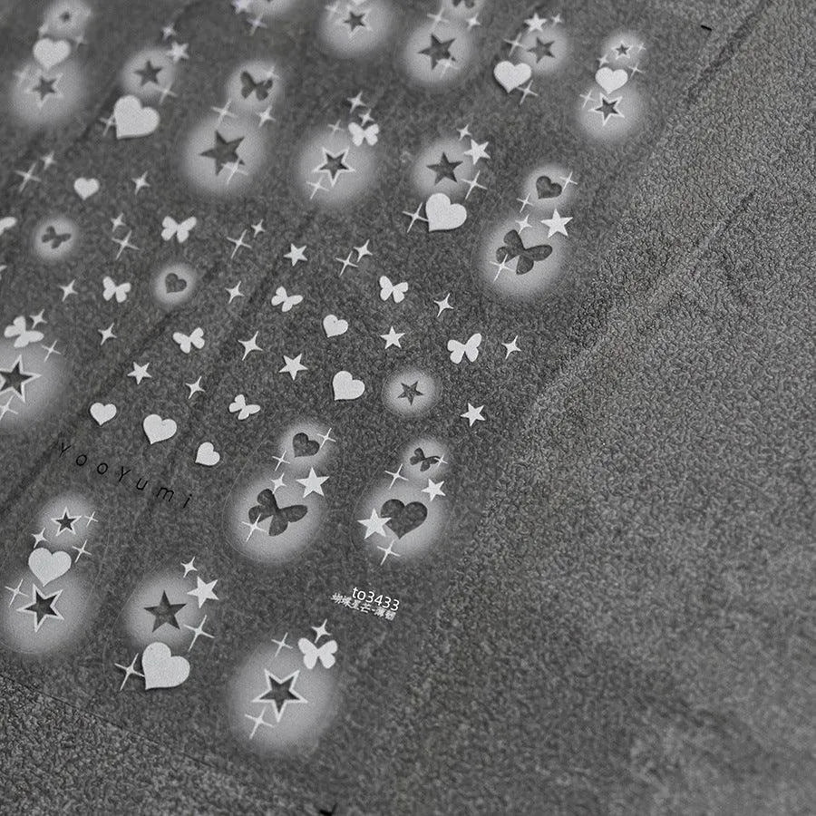 Painted Hollow Love Nail Art Stickers White Butterfly Star Adhesive Sticker Decals to3433