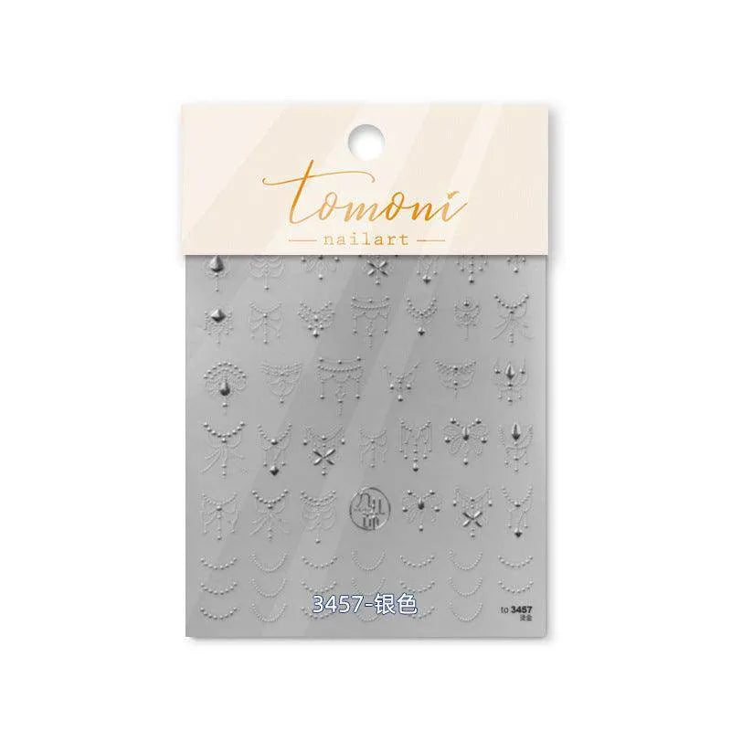 Gold Necklace Nail Art Stickers Adhesive Embossed Line Dots Lace Sticker Decals to3457 Silver