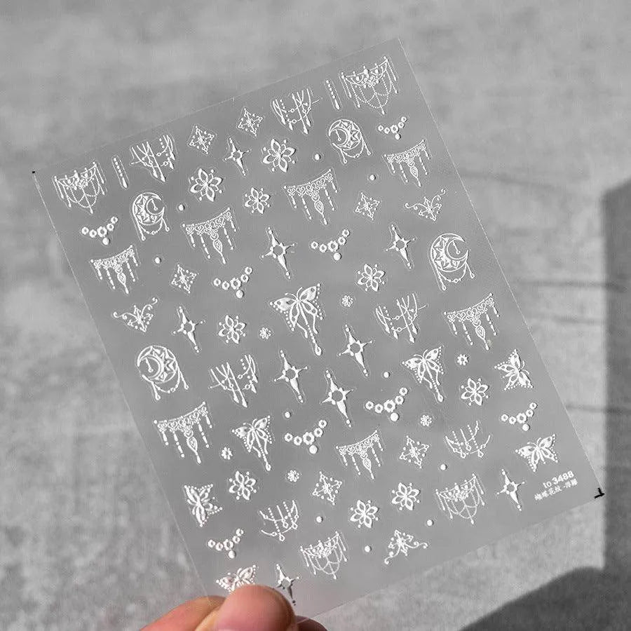 Butterfly Lace Nail Art Stickers Adhesive Embossed Metal Lace Sticker Decals to3488