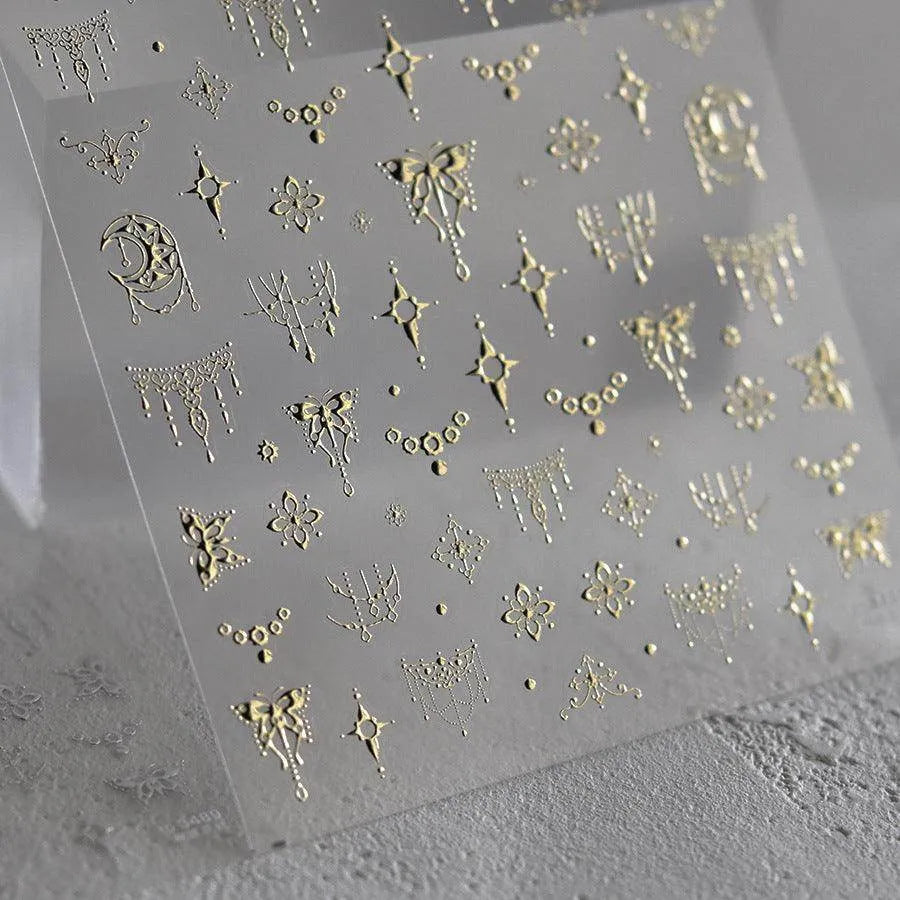 Butterfly Lace Nail Art Stickers Adhesive Embossed Metal Lace Sticker Decals to3489 Gold