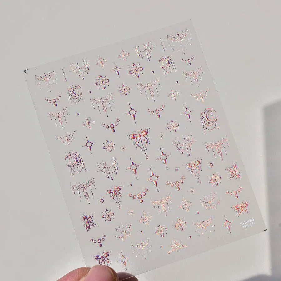 Butterfly Lace Nail Art Stickers Adhesive Embossed Metal Lace Sticker Decals to3489 Laser Pink