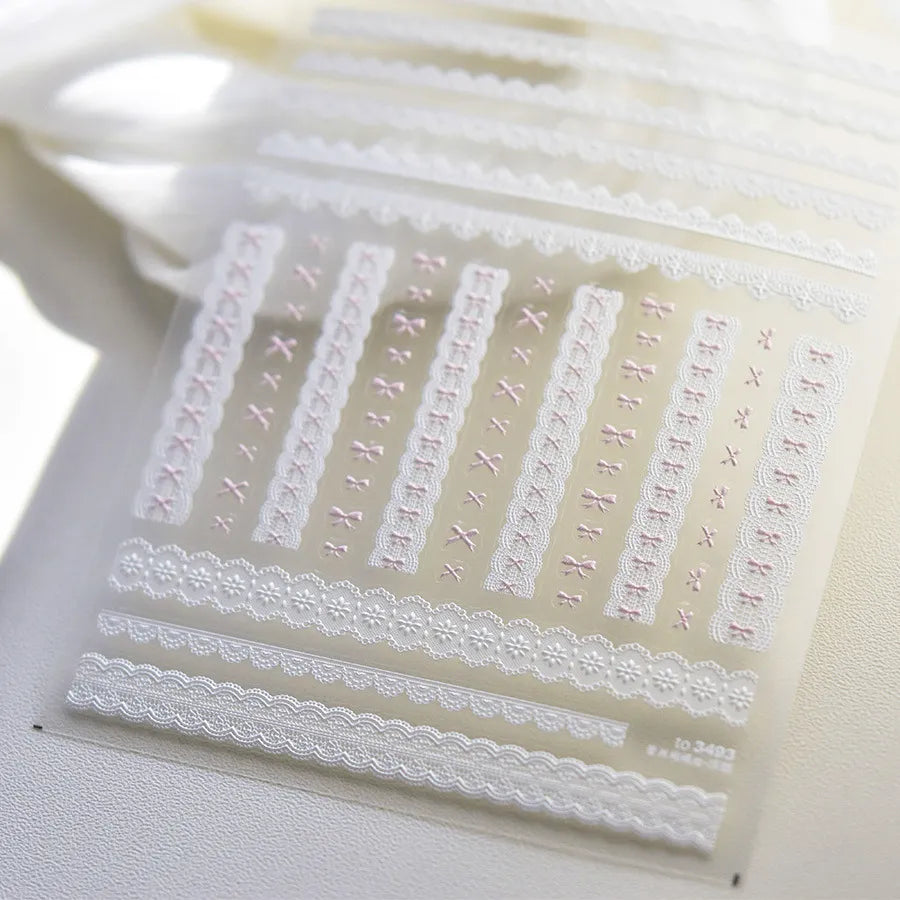 Pink Bowknot Nail Art Stickers Adhesive Embossed Love Lace Sticker Decals to3493