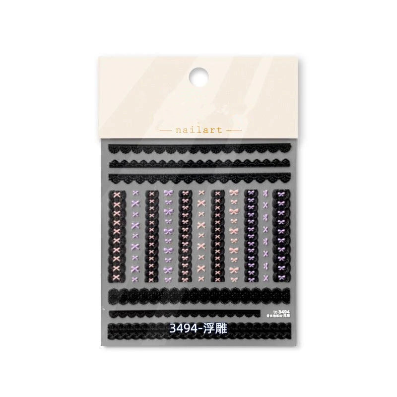 Pink Bowknot Nail Art Stickers Adhesive Embossed Love Lace Sticker Decals to3494