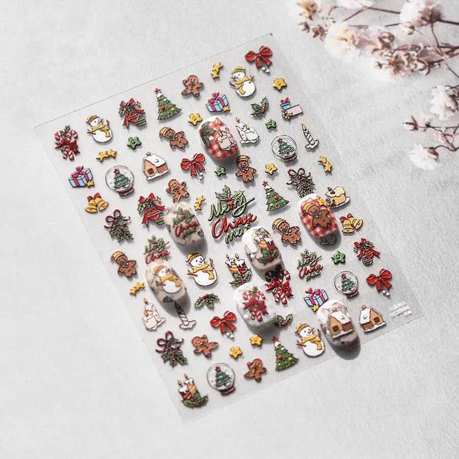 Merry Christmas Nail Art Stickers Adhesive Embossed Apple Tree Sticker Decals to3504