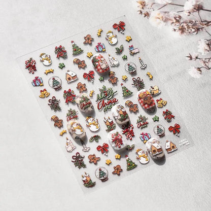 Merry Christmas Nail Art Stickers Adhesive Embossed Apple Tree Sticker Decals to3504