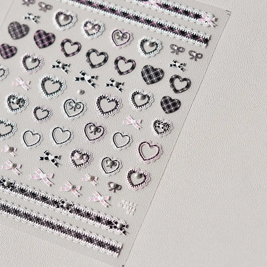 Pink Bowknot Nail Art Stickers Adhesive Embossed Love Lace Sticker Decals to3514