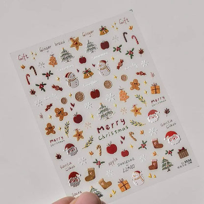 Merry Christmas Nail Art Stickers Adhesive Embossed Apple Tree Sticker Decals to3534