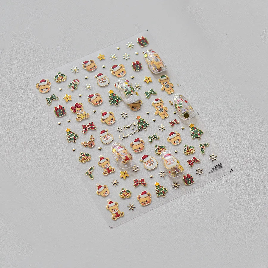 Gingerbread Nail Art Stickers Adhesive Embossed Christmas Snowman Sticker Decals to3556