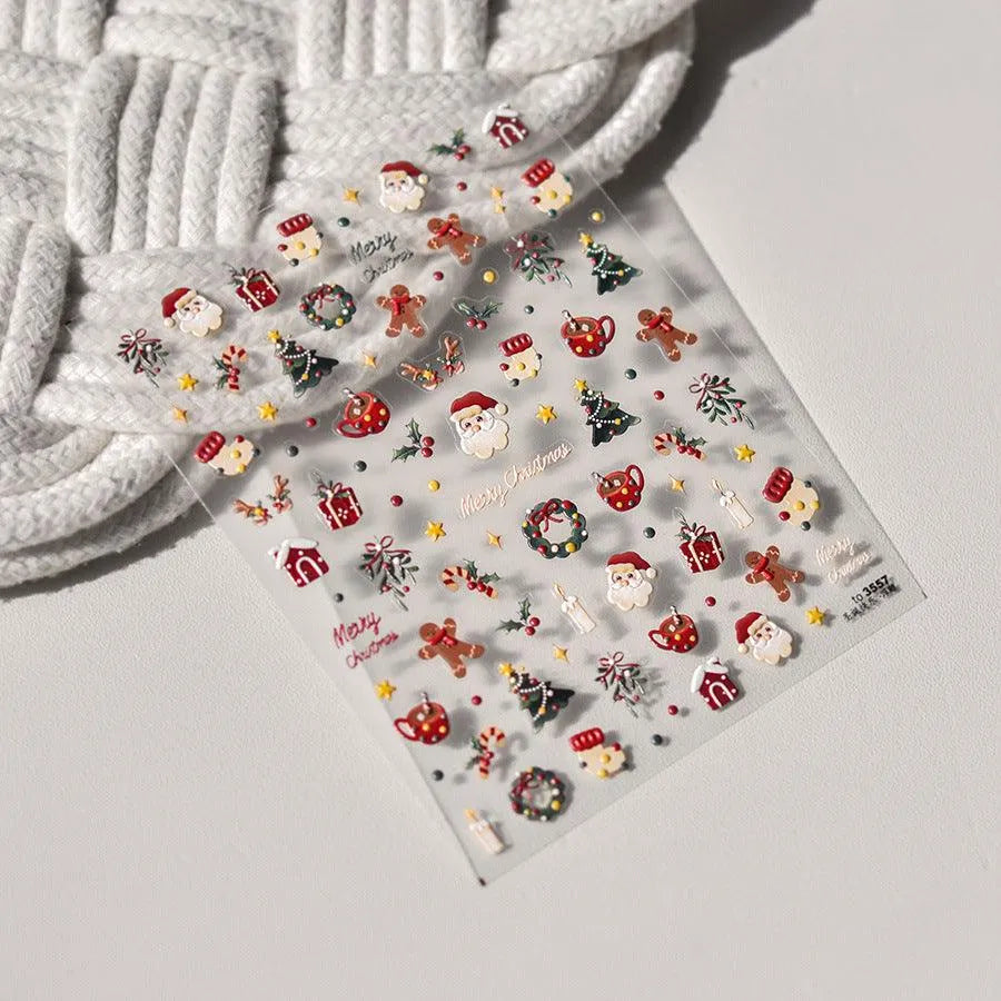 Gingerbread Nail Art Stickers Adhesive Embossed Christmas Snowman Sticker Decals to3557