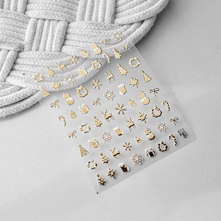 Gingerbread Nail Art Stickers Adhesive Embossed Christmas Snowman Sticker Decals to3562 Gold