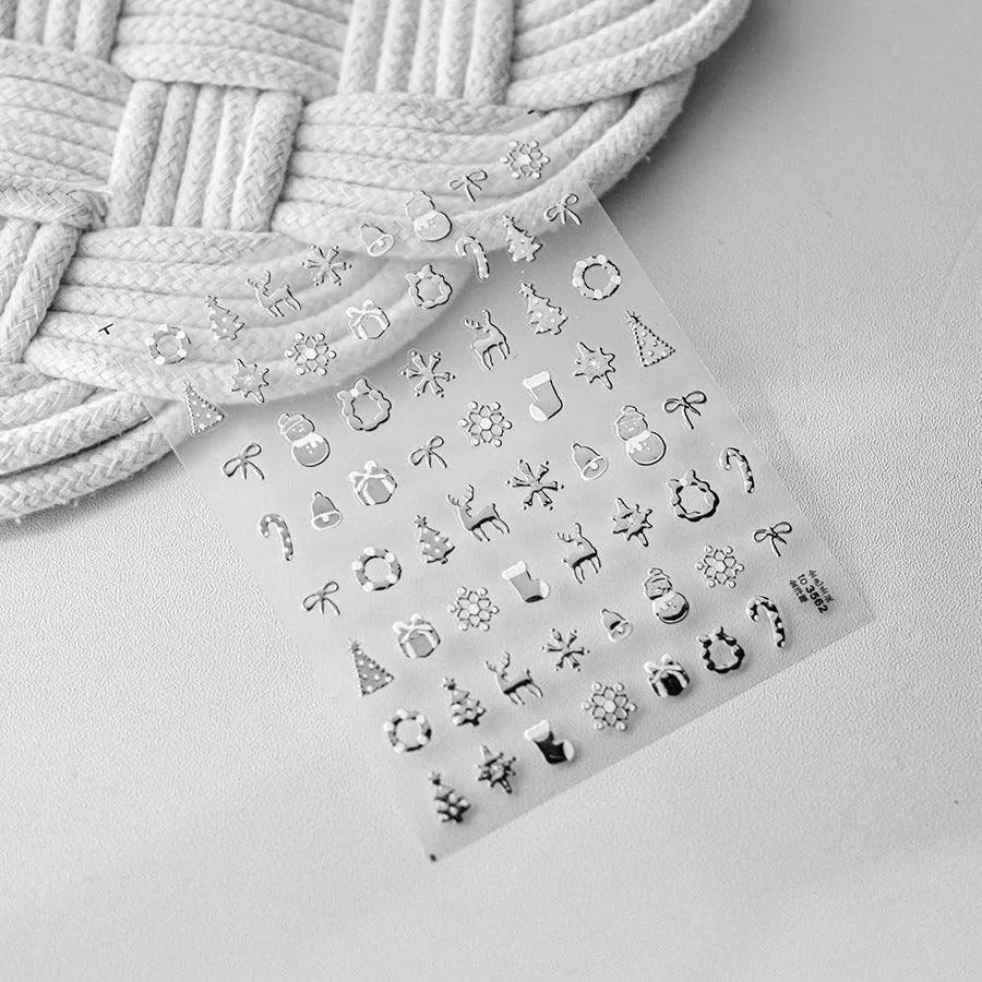 Gingerbread Nail Art Stickers Adhesive Embossed Christmas Snowman Sticker Decals to3562 Silver