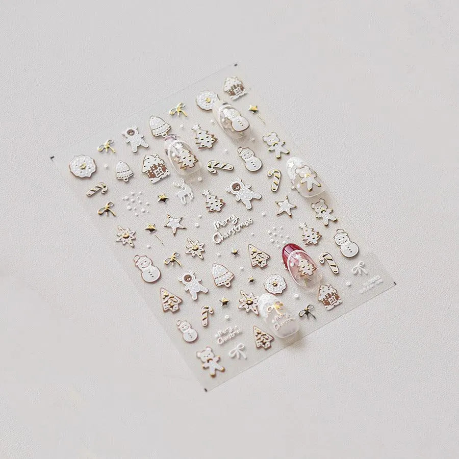 Gingerbread Nail Art Stickers Adhesive Embossed Christmas Snowman Sticker Decals to3563