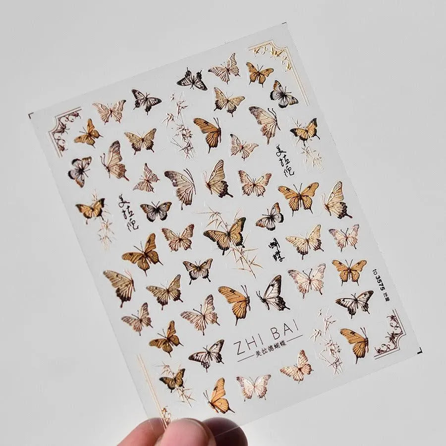 Yellow Butterfly Nail Art Stickers Adhesive Embossed Butterfly Wings Sticker Decals to3575