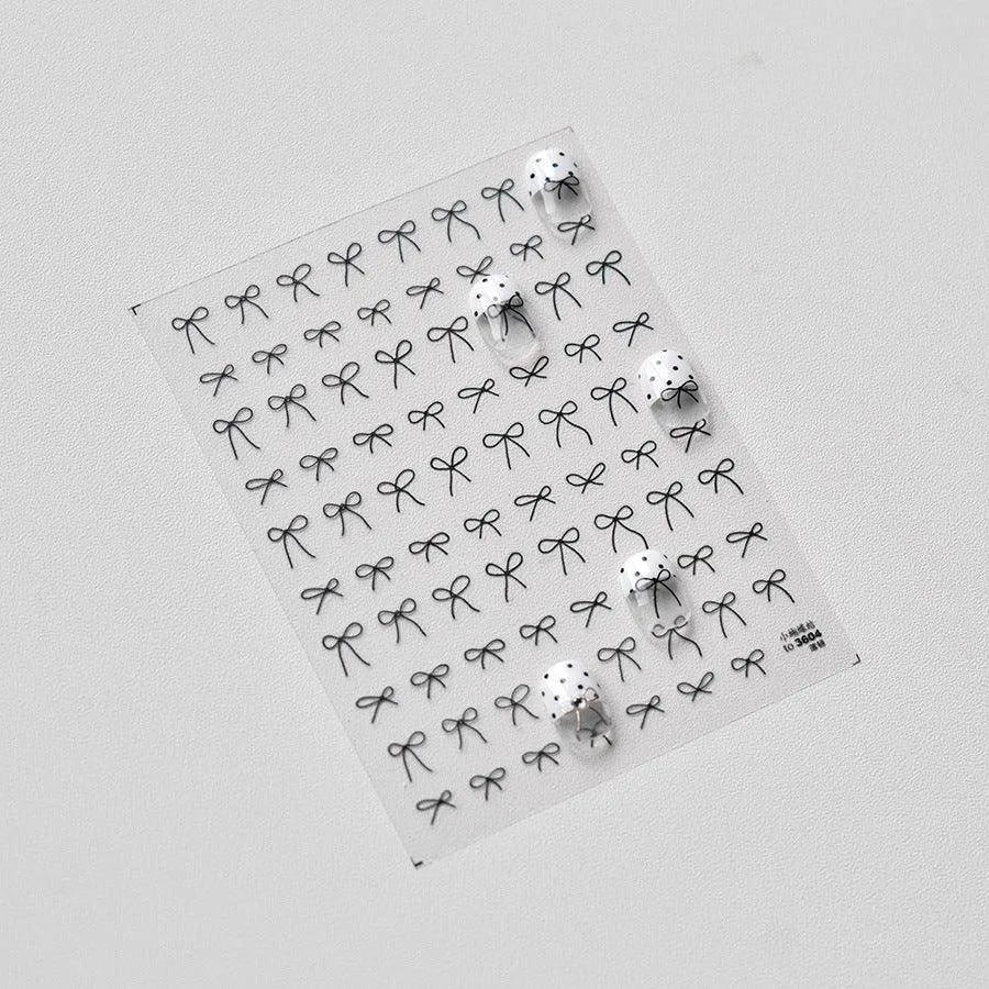Black White Bow Nail Art Stickers Bow Tie Adhesive Embossed Sticker Decals to3604