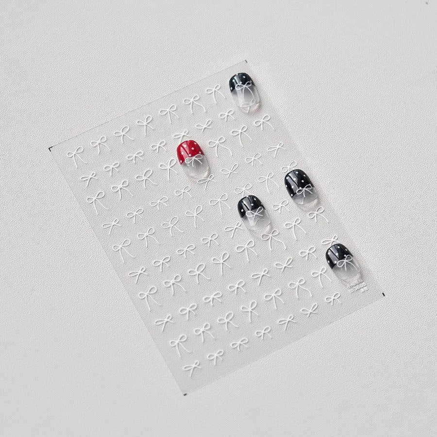 Black White Bow Nail Art Stickers Bow Tie Adhesive Embossed Sticker Decals to3605