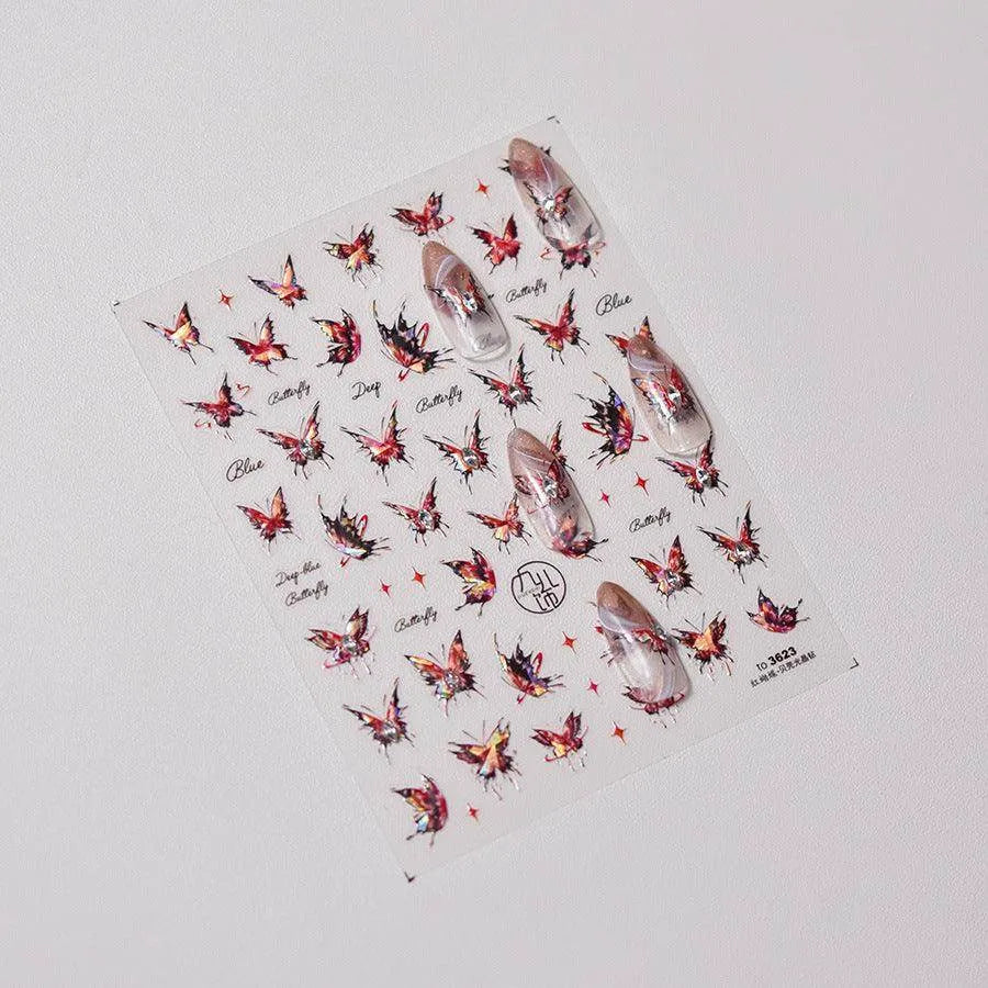 Butterfly Nail Art Stickers Adhesive Embossed Wings Sticker Decals with Beads to3623