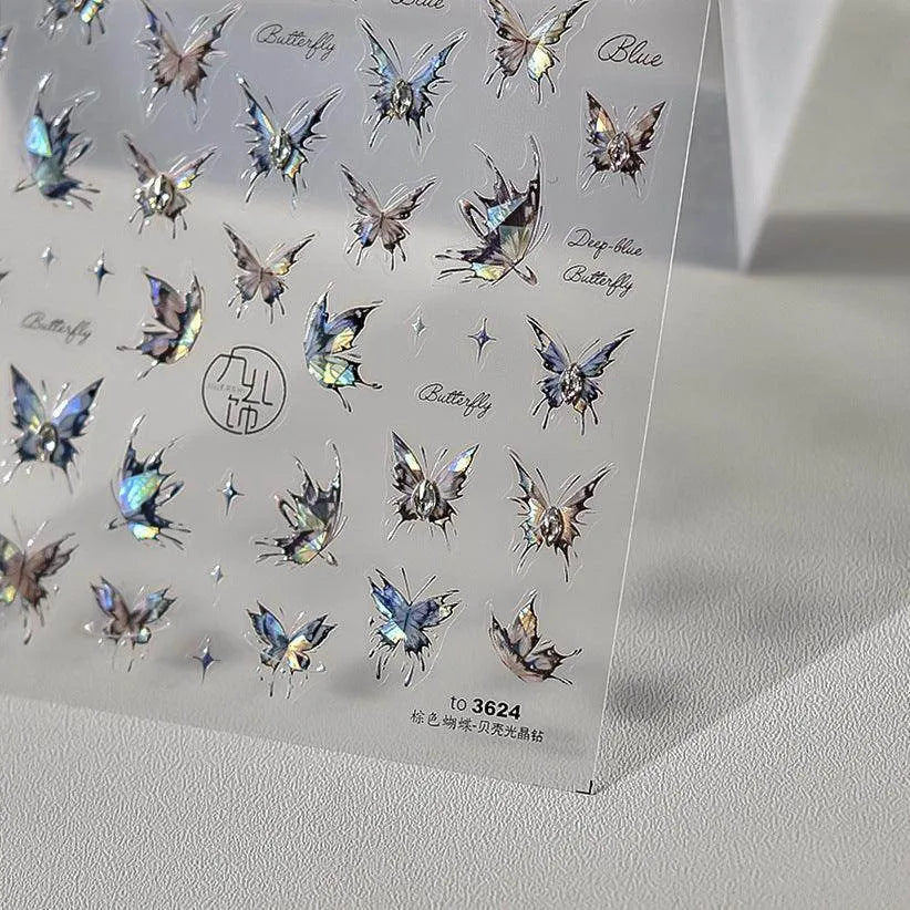 Butterfly Nail Art Stickers Adhesive Embossed Wings Sticker Decals with Beads to3624