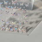 Aurora Shell Light Butterfly Nail Art Stickers 5D Embossed Pink Wings Sticker Decals Accessories to3638 shell light