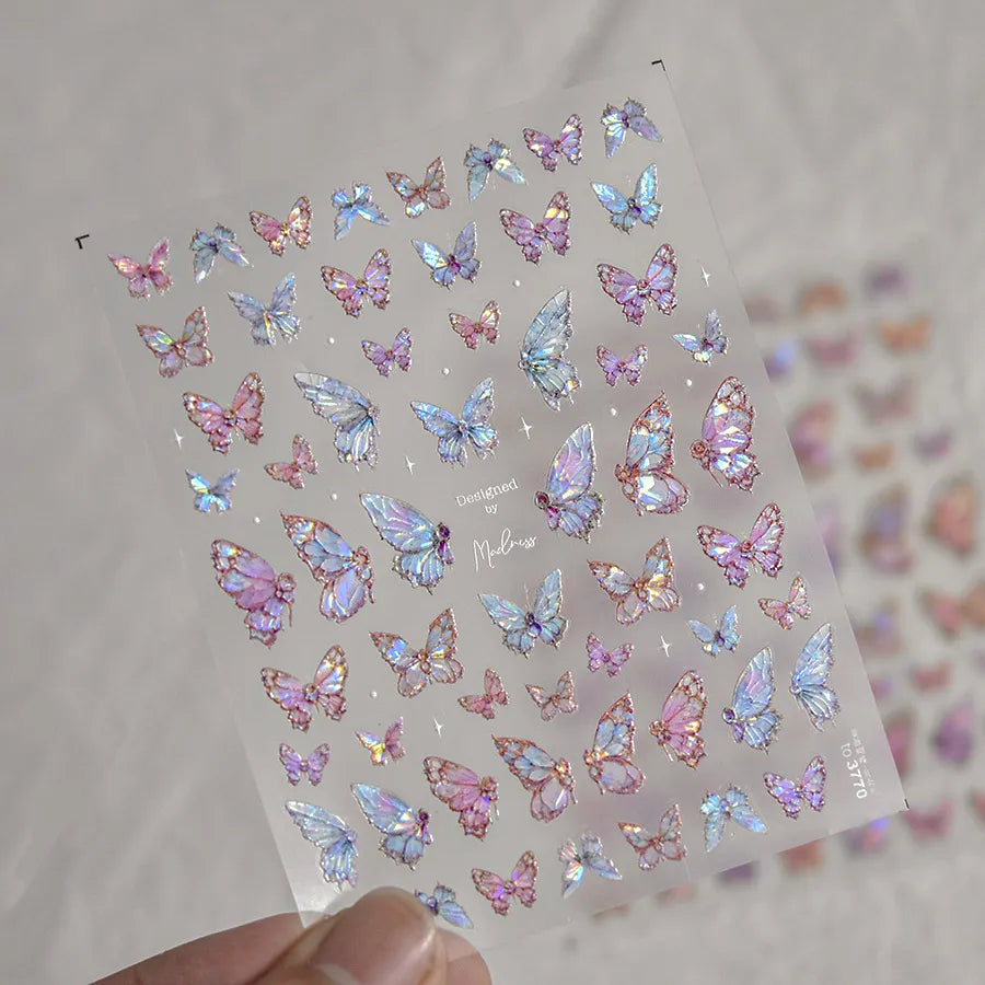 5D Iridescent Butterfly Nail Stickers - Pink & Purple Glitter Y2K Aesthetic to3770