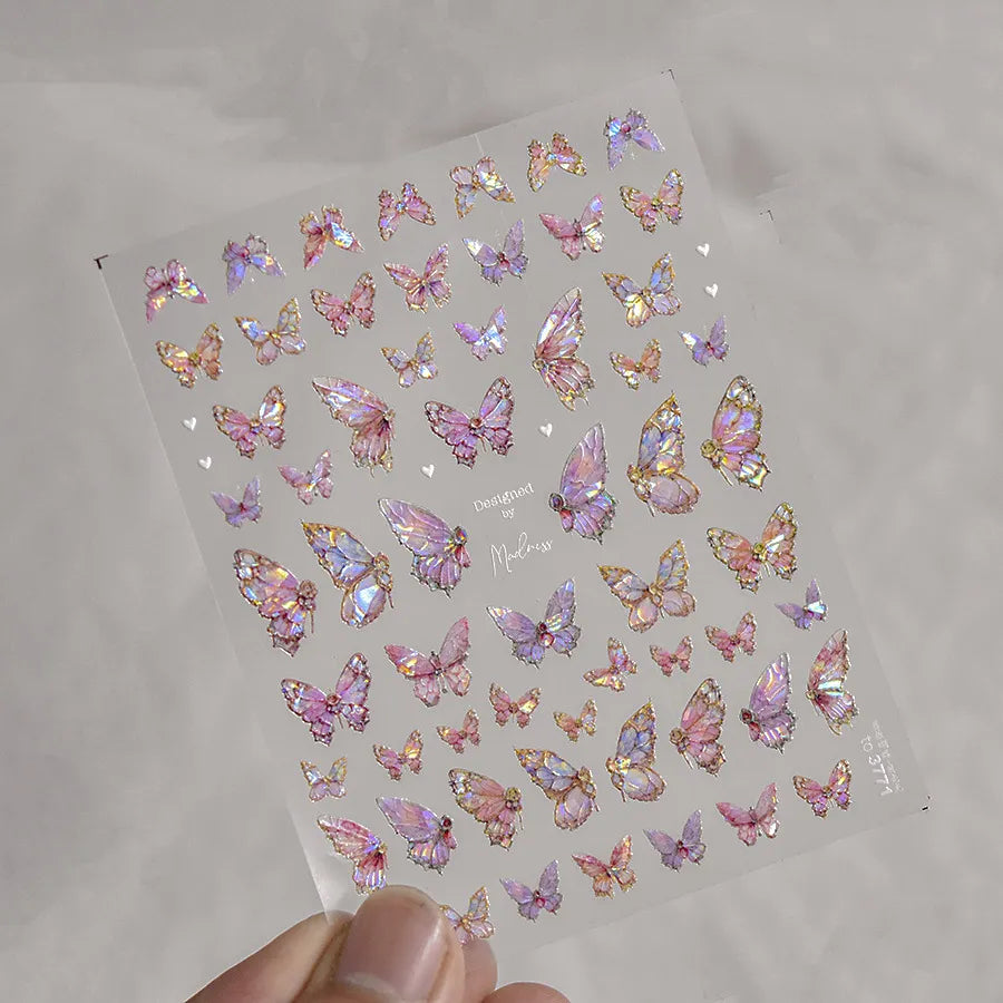 5D Iridescent Butterfly Nail Stickers - Pink & Purple Glitter Y2K Aesthetic to3771