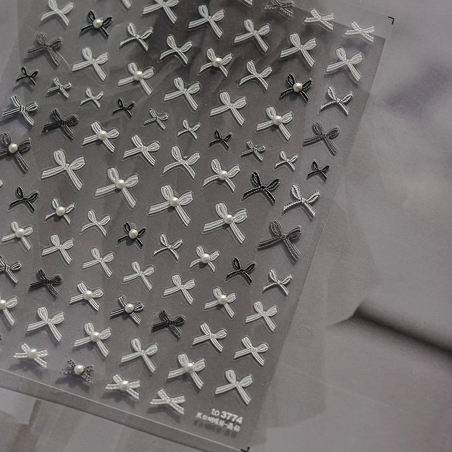 Lace Bow Tie Nail Art Stickers Adhesive Embossed Bows Sticker Decals to3774