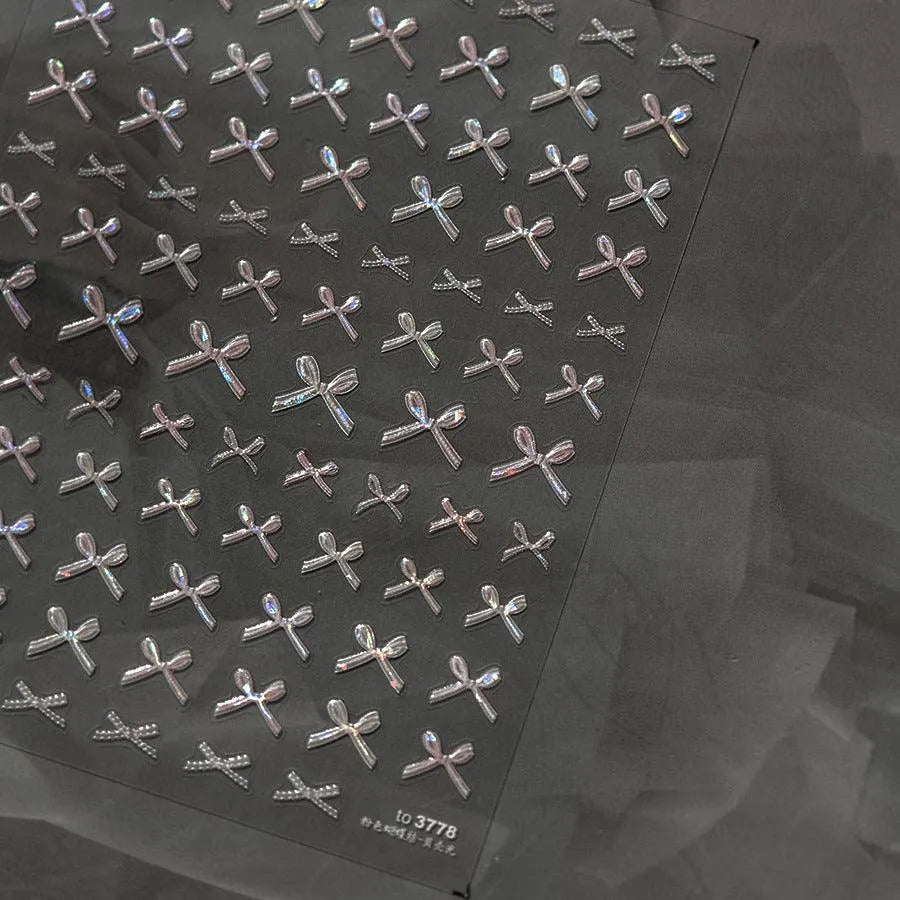 Lace Bow Tie Nail Art Stickers Adhesive Embossed Bows Sticker Decals to3778