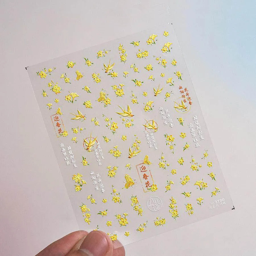 Jasmine Flowers Nail Art Stickers Adhesive Embossed Wild Flower Sticker Decals to3780 embossed