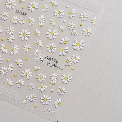 Daisy Flower Nail Art Stickers Adhesive Embossed Pure White Daisy Sticker Decals to3804 embossed