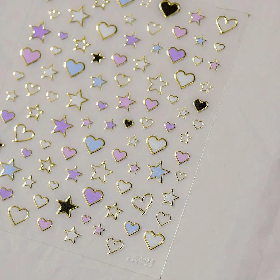 Stars Love Heart Nail Art Stickers Metal Colors Effect Adhesive Embossed Sticker Decals to3833 gold