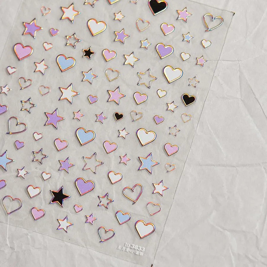 Stars Love Heart Nail Art Stickers Metal Colors Effect Adhesive Embossed Sticker Decals to3833 laser pink