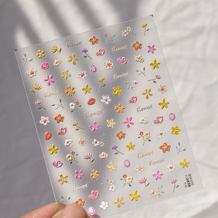 Wild Flower Nail Art Stickers Blooming Flowers Embossed Sticker Decals to3784