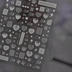 Lace Heart Nail Art Stickers Hollow White Lace Bow Adhesive Embossed Sticker Decals to3843_with_rhinestone