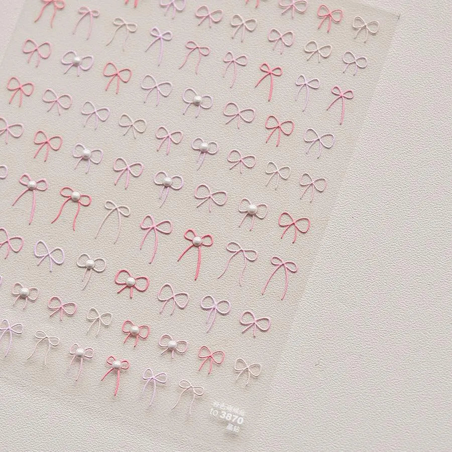 Pink Bow Nail Art Stickers Black White Bowknot Adhesive Embossed Sticker Decals to3870