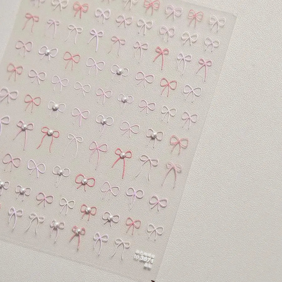 Pink Bow Nail Art Stickers Black White Bowknot Adhesive Embossed Sticker Decals to3871
