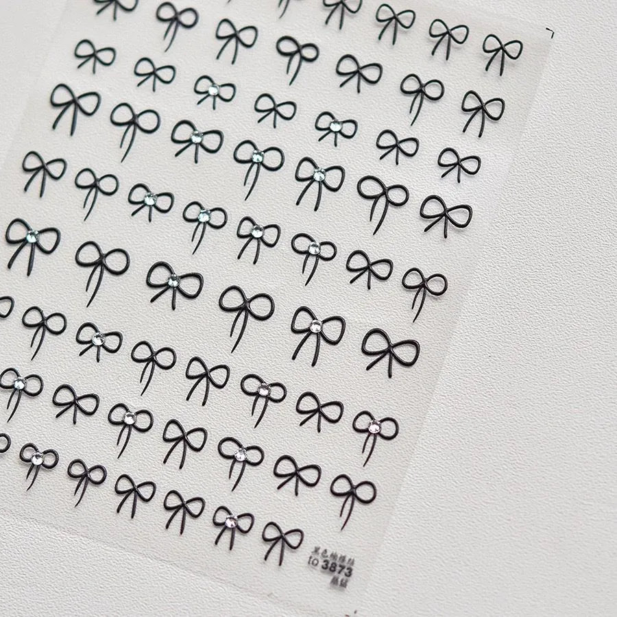 Pink Bow Nail Art Stickers Black White Bowknot Adhesive Embossed Sticker Decals to3873