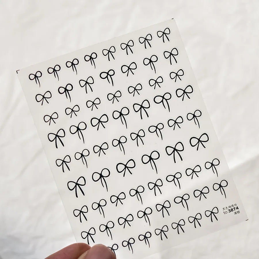 Pink Bow Nail Art Stickers Black White Bowknot Adhesive Embossed Sticker Decals to3874