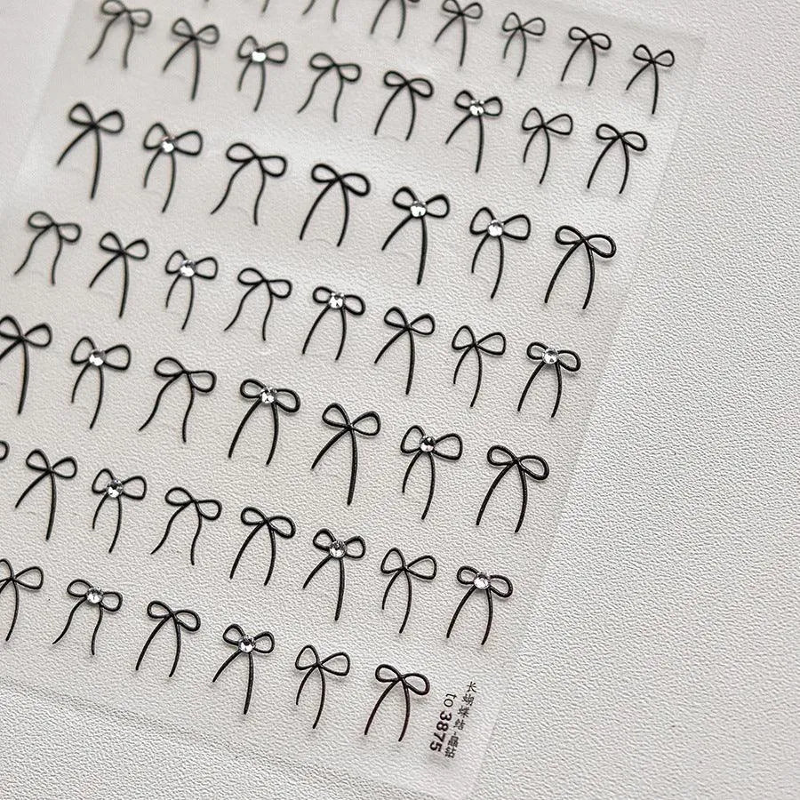Pink Bow Nail Art Stickers Black White Bowknot Adhesive Embossed Sticker Decals to3875