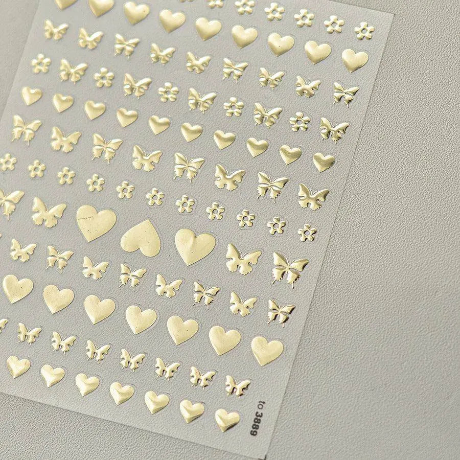 Laser Love Nail Art Stickers Adhesive Embossed Shiny Heart Sticker Decals for Valentine's Day to3889 Gold