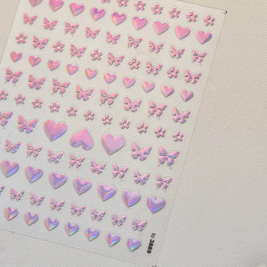Laser Love Nail Art Stickers Adhesive Embossed Shiny Heart Sticker Decals for Valentine's Day to3889_Laser_Pink