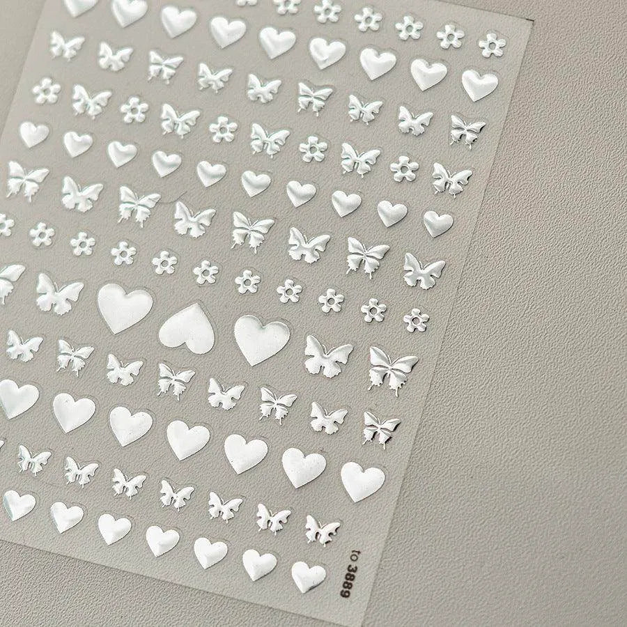 Laser Love Nail Art Stickers Adhesive Embossed Shiny Heart Sticker Decals for Valentine's Day to3889 Silver