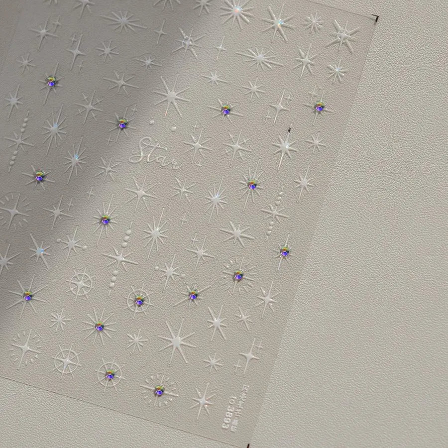 Shiny Star Nail Art Stickers Adhesive Embossed Cross Star with Studs Sticker Decals to3893