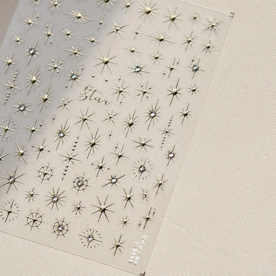 Shiny Star Nail Art Stickers Adhesive Embossed Cross Star with Studs Sticker Decals to3894 Gold