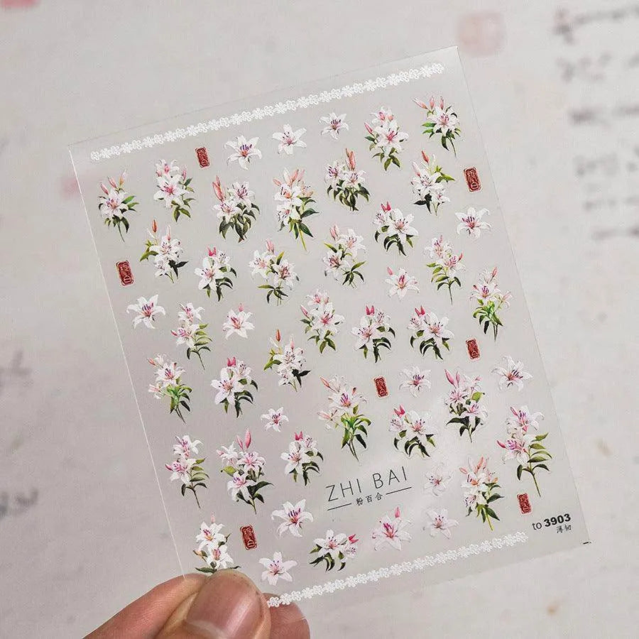 Lily Flower Nail Art Stickers Adhesive Embossed Pink Lily Sticker Decals to3903
