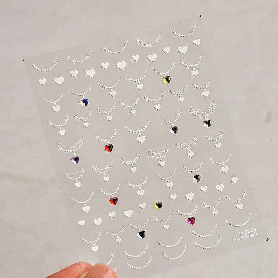 Diamond Necklace Nail Art Stickers Adhesive Embossed Love Sticker Decals to3908 Colorful